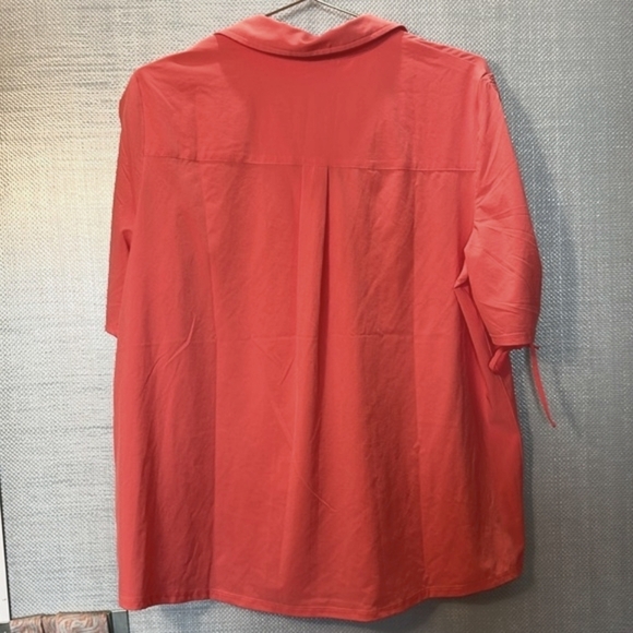 Chico's  Pink Coral Henley Short Sleeve Fun Tie Sleeves Size 2 / Large 12/14 - Picture 4 of 10
